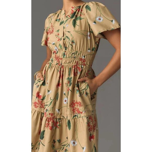 Anthropologie The Somerset Maxi Dress Tan Colourful Floral 3X - Picture 1 of 3